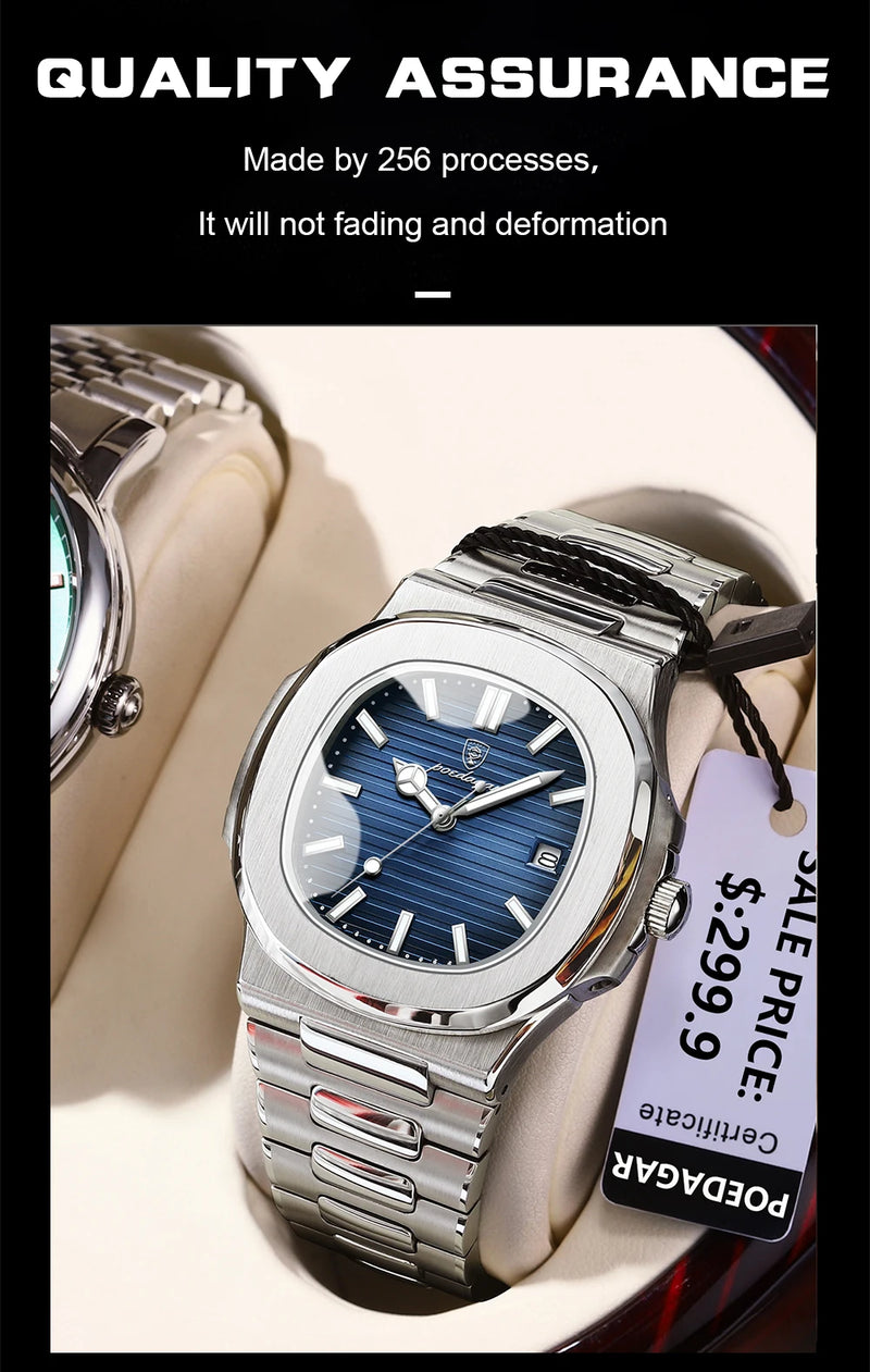 Relógio Masculino de Luxo – Aço Inoxidável, à Prova d’Água, Iluminação Noturna e Estilo Executivo com Pegada Esportiva | Aguiar Relógio