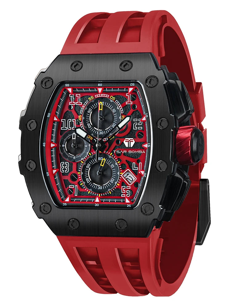 Relógio Masculino TSAR BOMBA – Luxo e Estilo com Design Tonneau, e Pulseira em Aço Inoxidável.