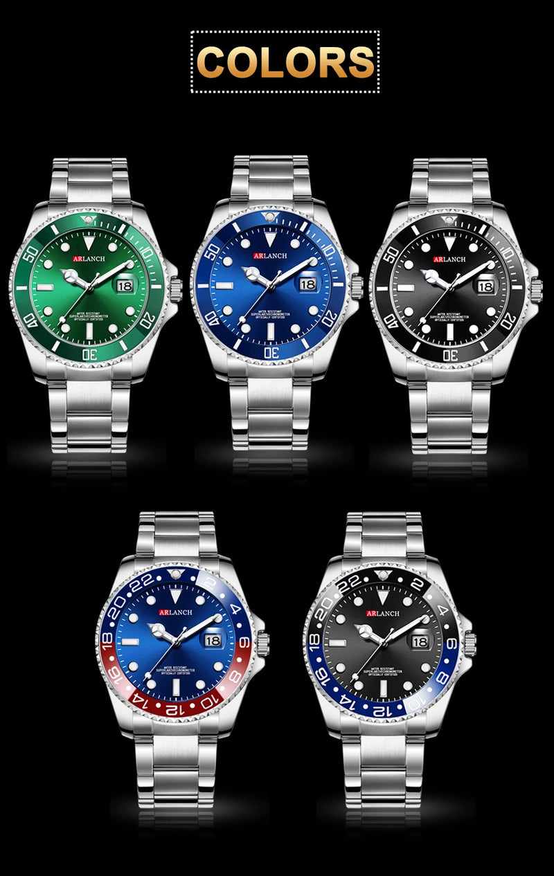 Relógio Masculino ARLANCH Red & Blue Diving 40mm – Aço Inoxidável, Lupa no Calendário, Resistente à Água e Design Clássico com Pegada Esportiva | Aguiar Relógio