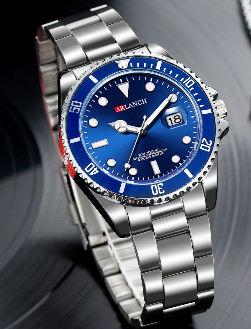 Relógio Masculino ARLANCH Red & Blue Diving 40mm – Aço Inoxidável, Lupa no Calendário, Resistente à Água e Design Clássico com Pegada Esportiva | Aguiar Relógio