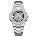 Relógio automático LONGLUX para homens, luxo, relógios mecânicos por atacado, pulseira de aço inoxidável, esqueleto, à prova d'água, relógio masculino.