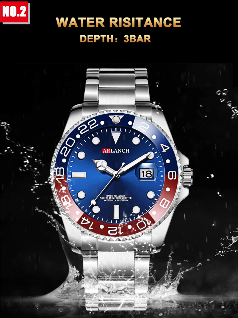 Relógio Masculino ARLANCH Red & Blue Diving 40mm – Aço Inoxidável, Lupa no Calendário, Resistente à Água e Design Clássico com Pegada Esportiva | Aguiar Relógio