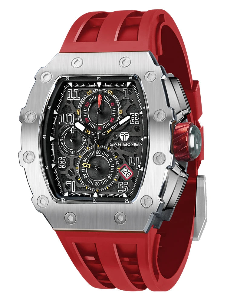 Relógio Masculino TSAR BOMBA – Luxo e Estilo com Design Tonneau, e Pulseira em Aço Inoxidável.