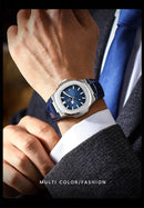 Relógio Masculino POEDAGAR 2025 – Luxo Quadrado, Couro Premium, Ponteiros Luminosos, Data e Calendário Completo, À Prova d’Água.