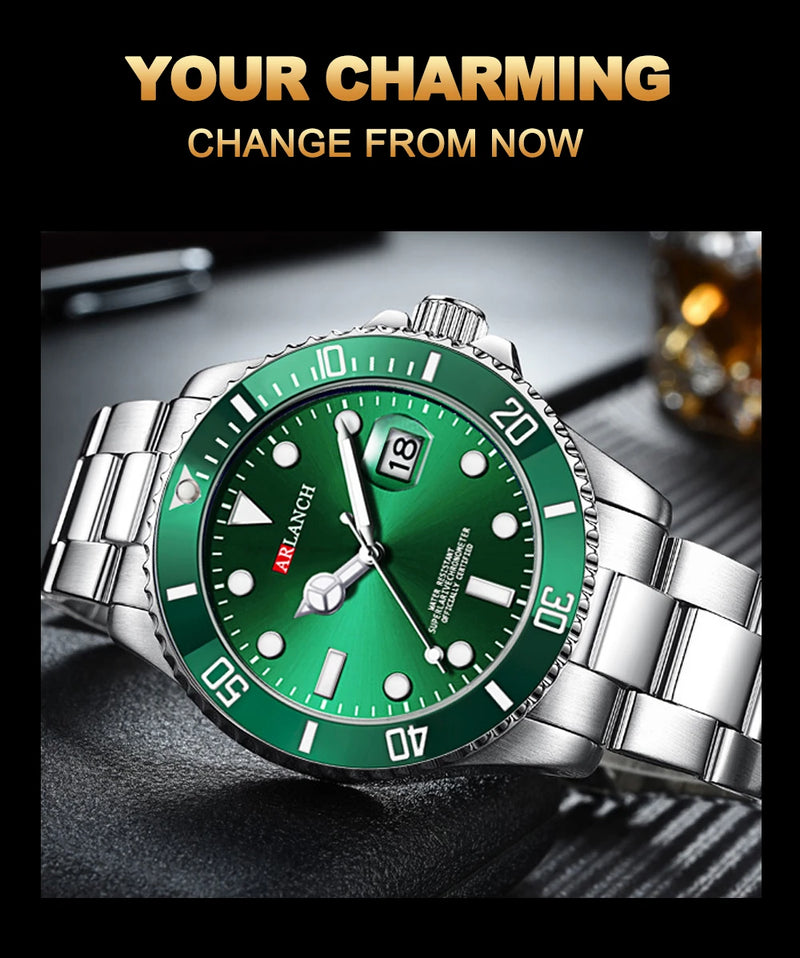 Relógio Masculino ARLANCH Red & Blue Diving 40mm – Aço Inoxidável, Lupa no Calendário, Resistente à Água e Design Clássico com Pegada Esportiva | Aguiar Relógio