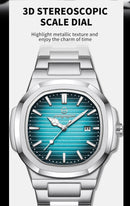 Relógio Militar Masculino PENGAGAR 2025 – Luxo Quadrado em Aço Inoxidável, Ponteiros Luminosos, Data e Dia, Estilo Executivo e Esportivo