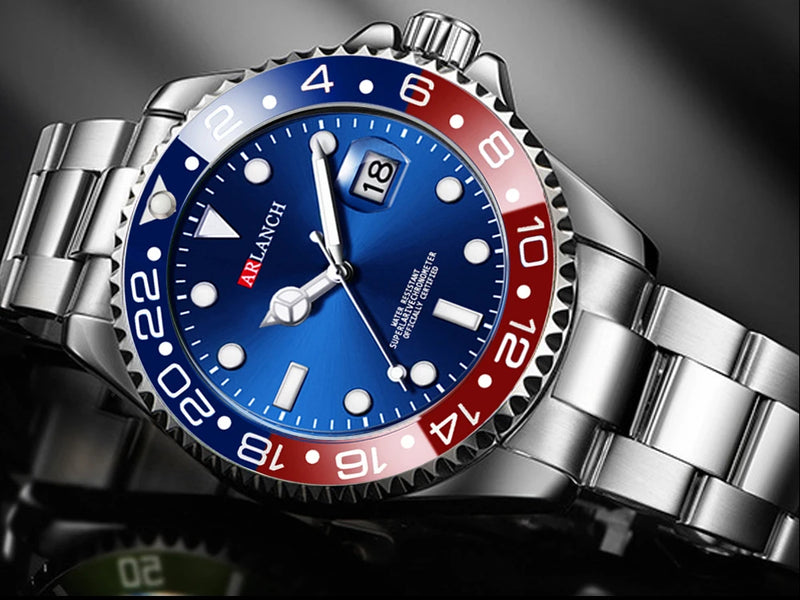 Relógio Masculino ARLANCH Red & Blue Diving 40mm – Aço Inoxidável, Lupa no Calendário, Resistente à Água e Design Clássico com Pegada Esportiva | Aguiar Relógio