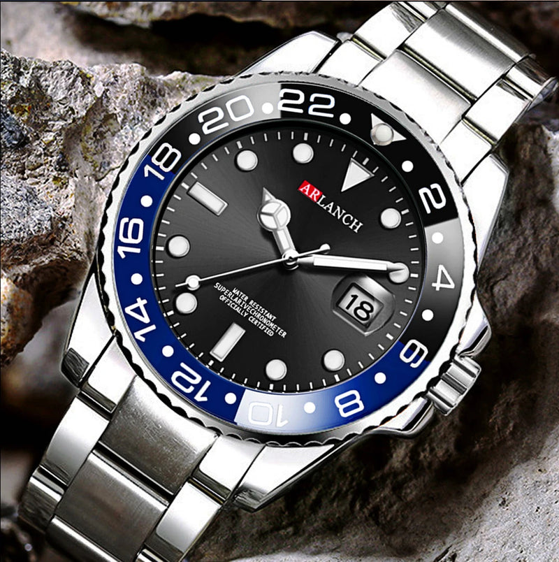 Relógio Masculino ARLANCH Red & Blue Diving 40mm – Aço Inoxidável, Lupa no Calendário, Resistente à Água e Design Clássico com Pegada Esportiva | Aguiar Relógio
