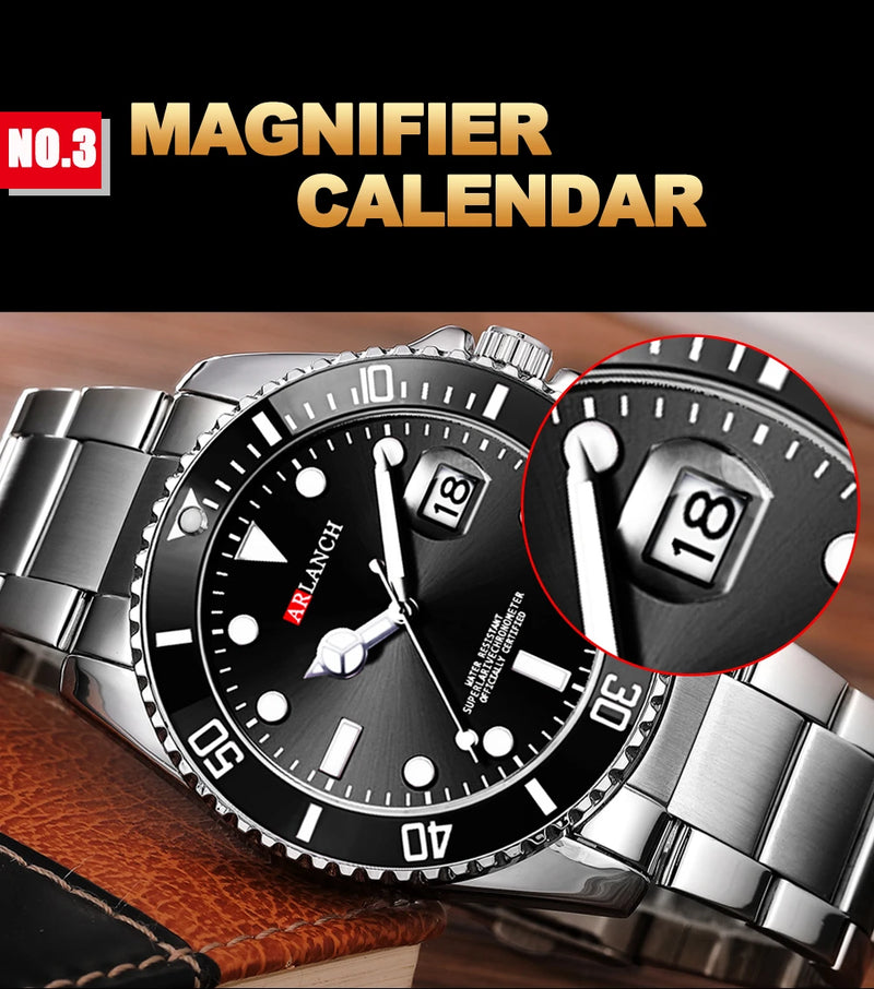 Relógio Masculino ARLANCH Red & Blue Diving 40mm – Aço Inoxidável, Lupa no Calendário, Resistente à Água e Design Clássico com Pegada Esportiva | Aguiar Relógio