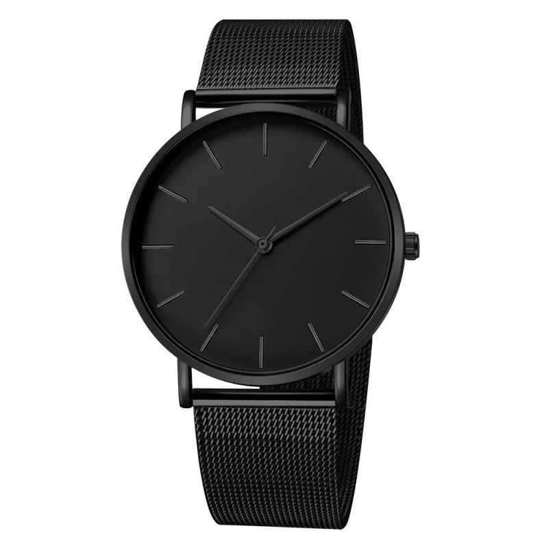 Relógio Masculino Ultra Fino – Aço Inoxidável Preto, Design Minimalista, Quartzo, Estilo Casual e Executivo.