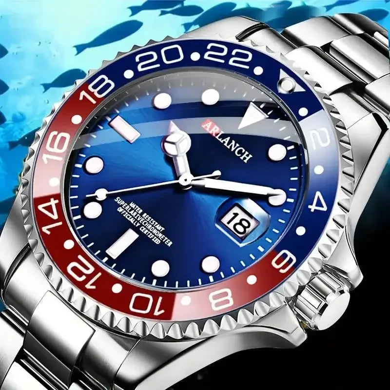 Relógio Masculino ARLANCH Red & Blue Diving 40mm – Aço Inoxidável, Lupa no Calendário, Resistente à Água e Design Clássico com Pegada Esportiva | Aguiar Relógio