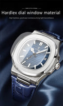 Relógio Masculino POEDAGAR 2025 – Luxo Quadrado, Couro Premium, Ponteiros Luminosos, Data e Calendário Completo, À Prova d’Água.