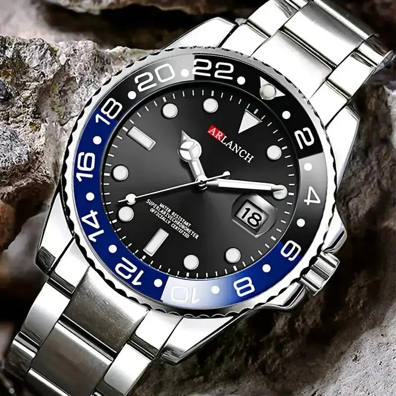 Relógio Masculino ARLANCH Red & Blue Diving 40mm – Aço Inoxidável, Lupa no Calendário, Resistente à Água e Design Clássico com Pegada Esportiva | Aguiar Relógio