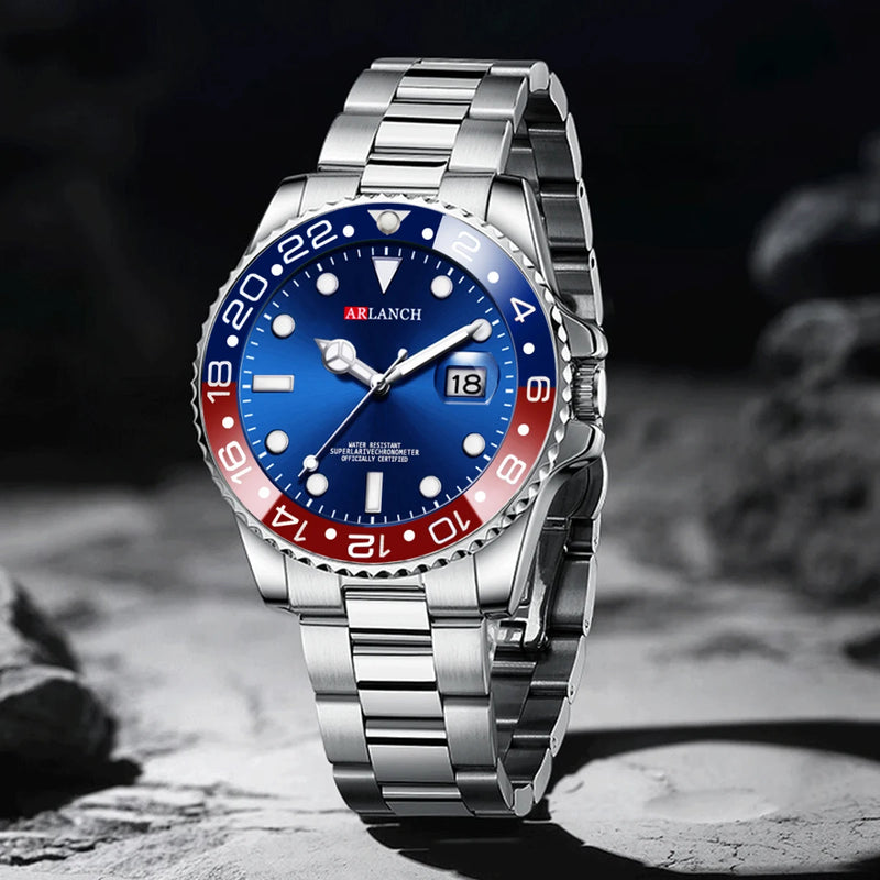 Relógio Masculino ARLANCH Red & Blue Diving 40mm – Aço Inoxidável, Lupa no Calendário, Resistente à Água e Design Clássico com Pegada Esportiva | Aguiar Relógio