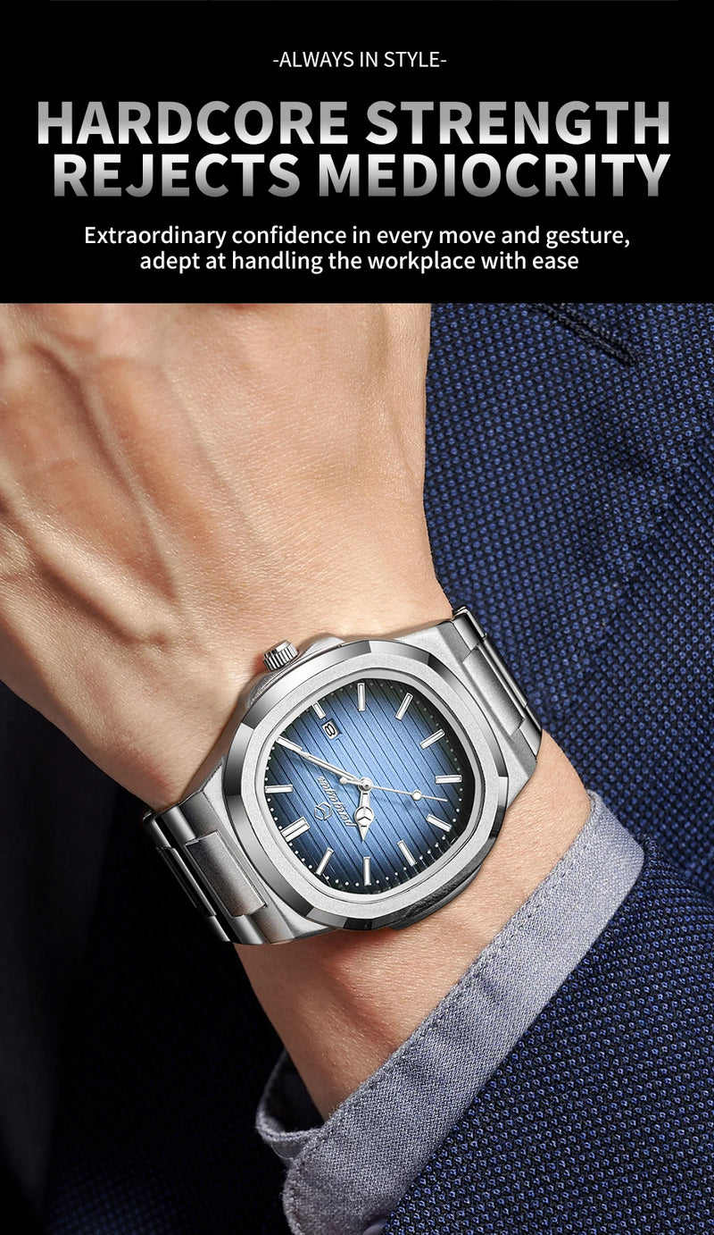 Relógio Militar Masculino PENGAGAR 2025 – Luxo Quadrado em Aço Inoxidável, Ponteiros Luminosos, Data e Dia, Estilo Executivo e Esportivo